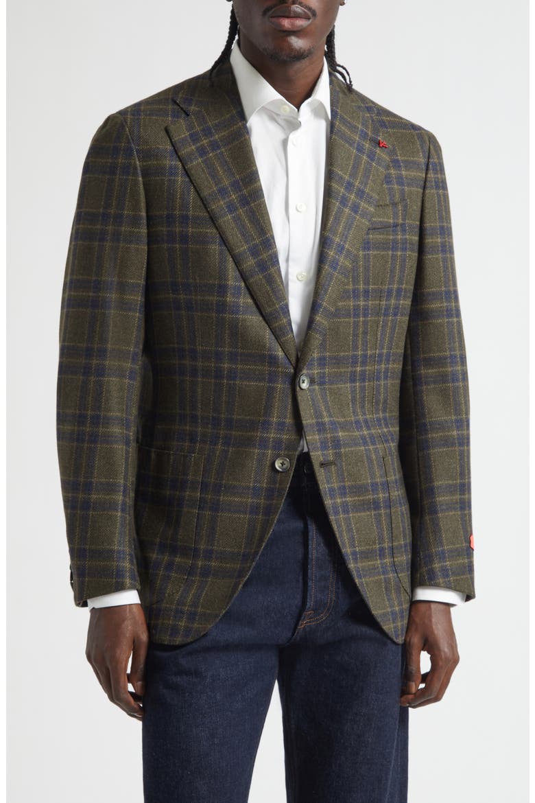 Marechiaro Plaid Wool & Silk Soft Sport Coat, Main, color, GREEN