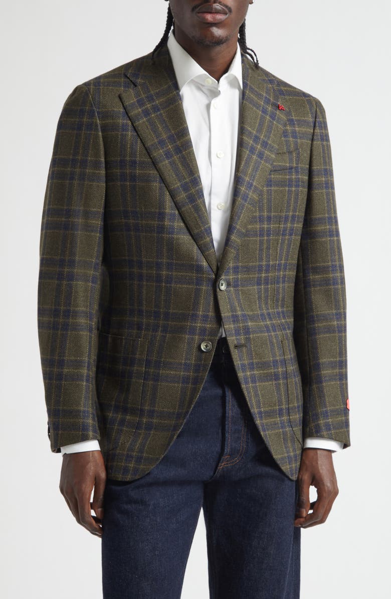 ISAIA Marechiaro Plaid Wool & Silk Soft Sport Coat, Main, color, Green