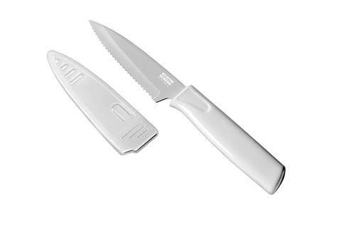 Colori Non-Stick Serrated Paring Knife with Safety Sheath, 4 inch