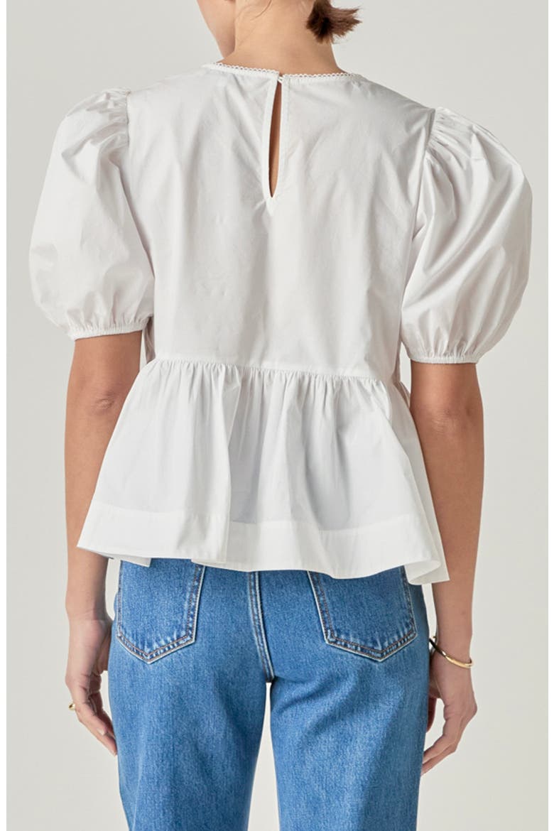 Heart Appliqué Puff Sleeve Peplum Top, Alternate, color, WHITE