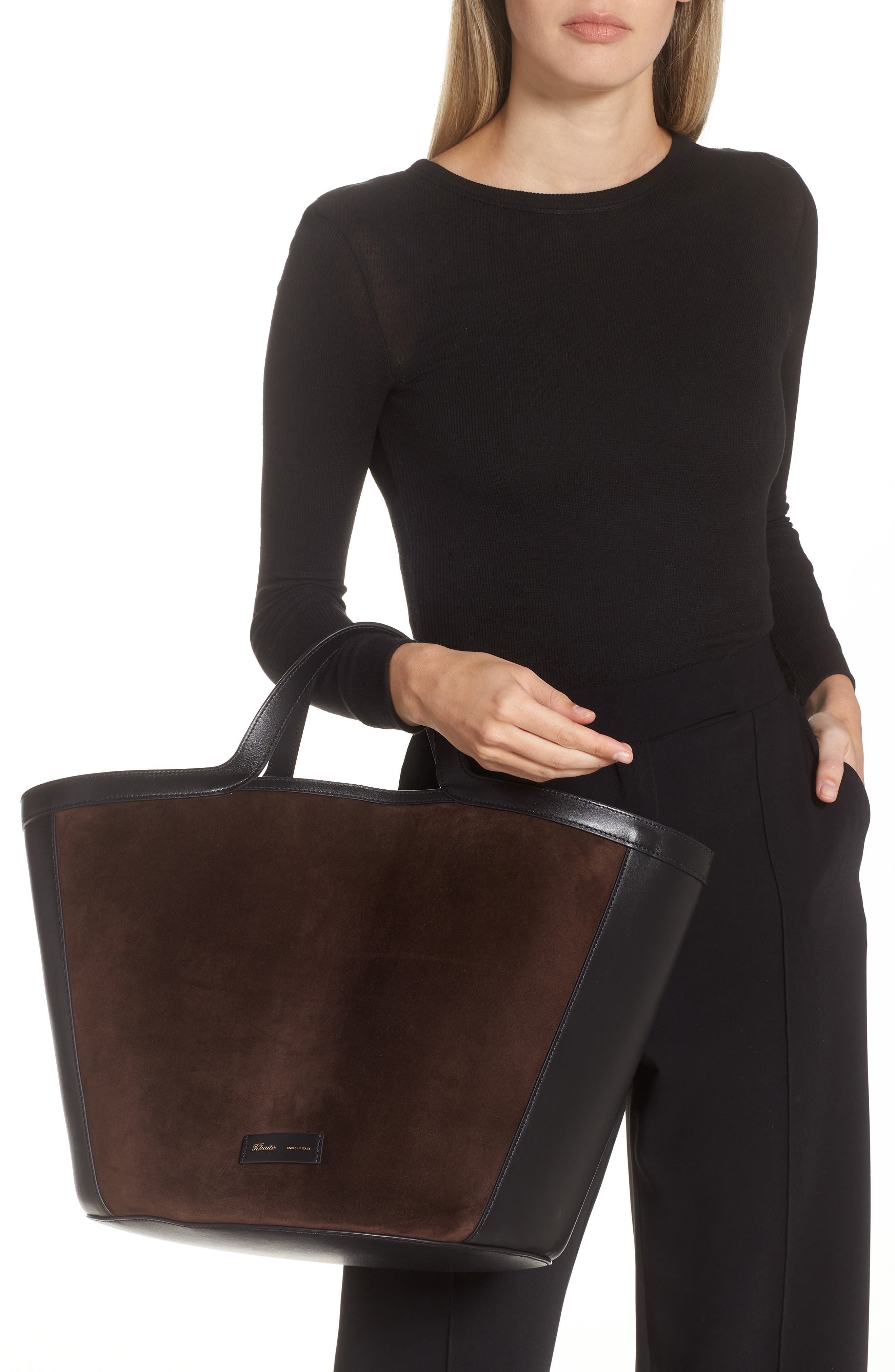 Khaite Nora Suede & Leather Tote, Alternate, color, 
