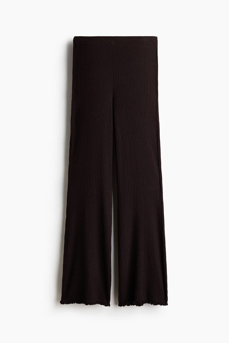 Flared Rib-knit Linen-blend Trousers, Alternate, color, Dark brown