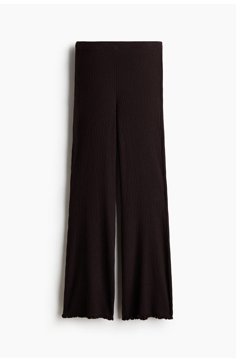 H&M Flared Rib-knit Linen-blend Trousers, Alternate, color, Dark Brown