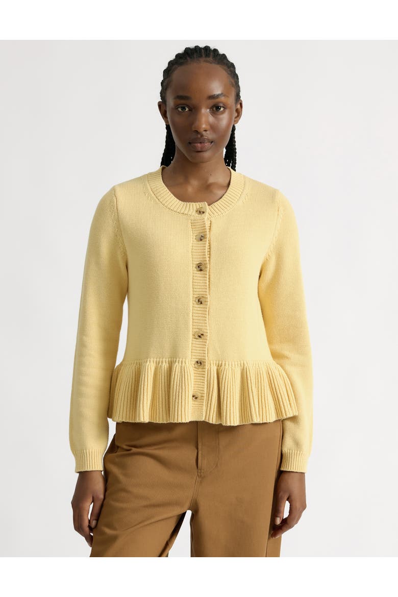 Peplum Cotton Cardigan, Main, color, Lemon