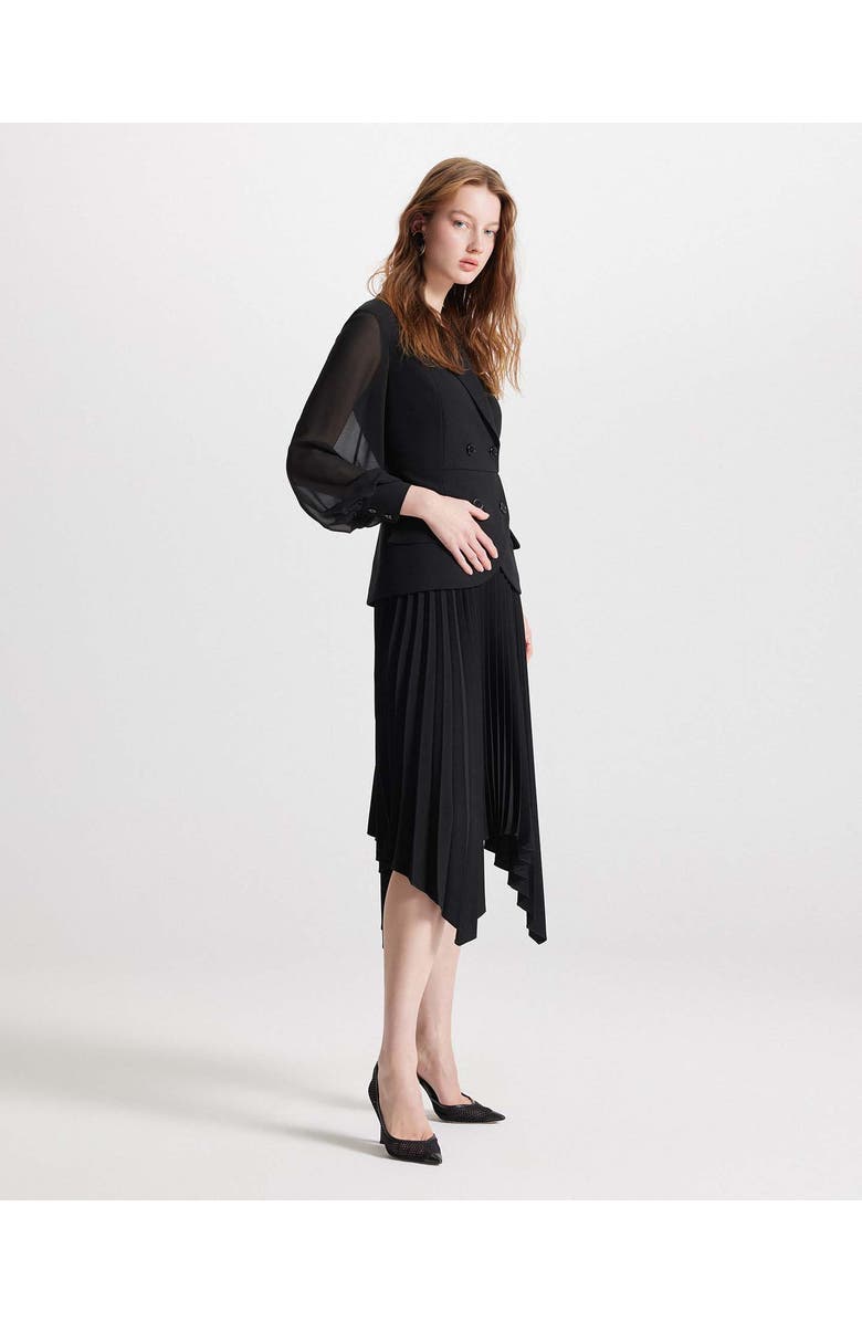 THEO The Label Atlas Crepe and Chiffon Pleated Dress, Alternate, color, Black