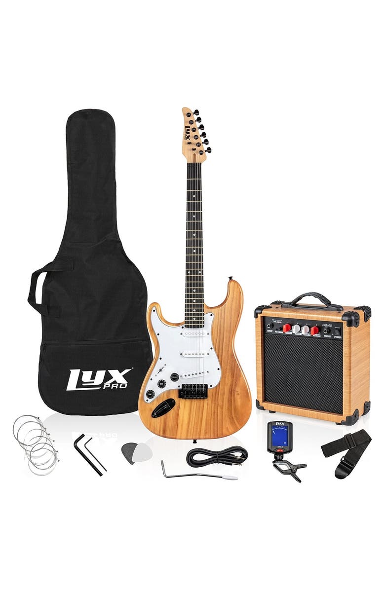 Lyxpro 36 Left Handed Electric Guitar Kit with Amp, Picks, Strap, Tuner, Cable & Case, Main, color, Natural