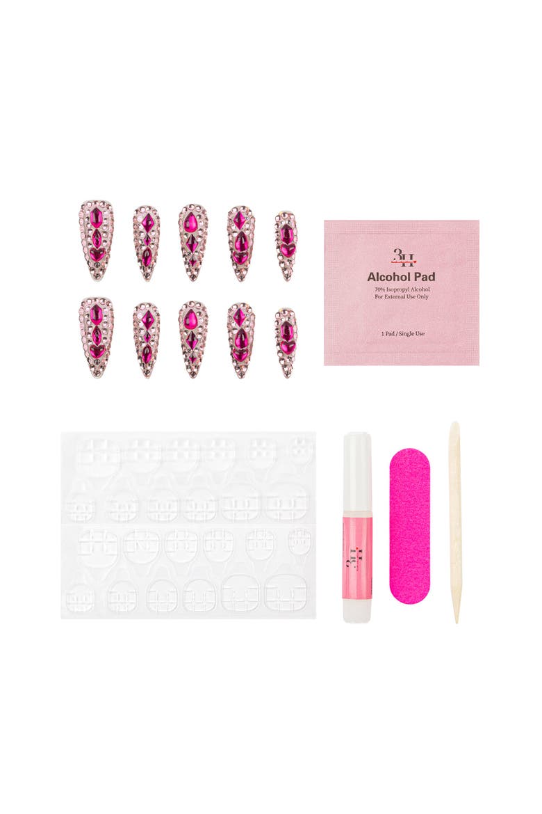 Diamond Diva Long Almond Pink Press-On Nails, Alternate, color, Pink