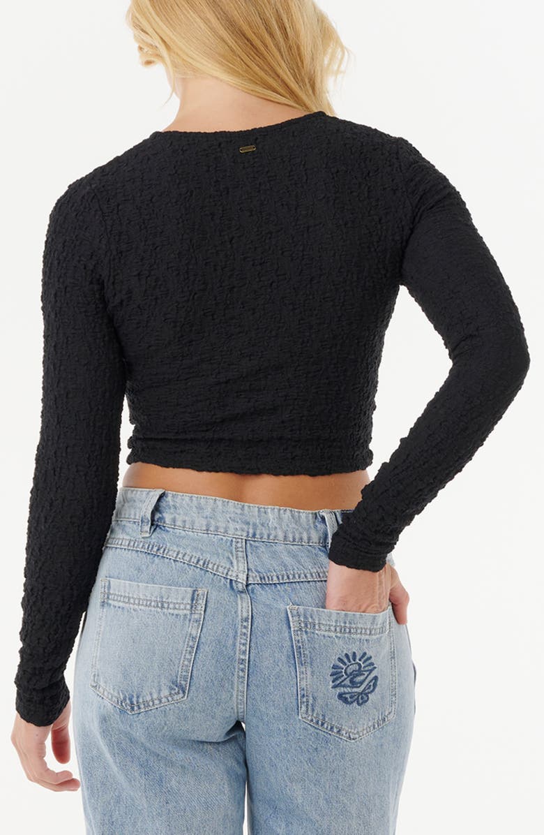 Rip Curl Sunset Luau Textured Long Sleeve Crop Top, Alternate, color, Black