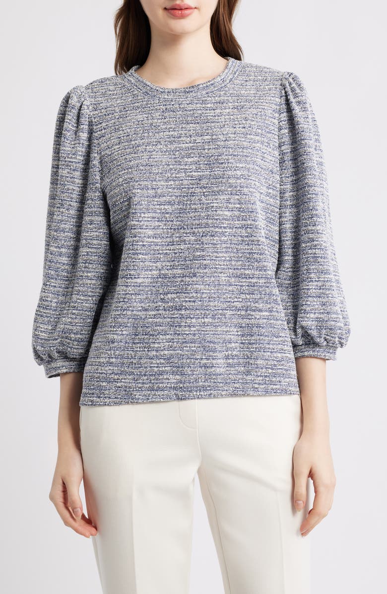 AK ANNE KLEIN Balloon Sleeve Knit Top, Main, color, Distant Mountain / White Dove