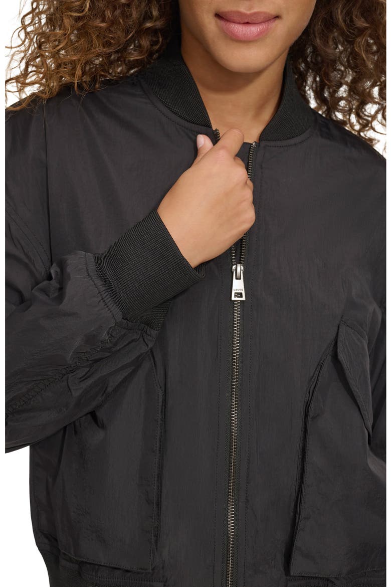 Techy Nylon Bomber Jacket, Alternate, color, BLACK