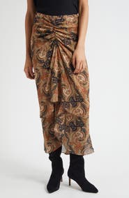 Veronica Beard Sira Paisley Print Ruffle Silk High-Low Skirt