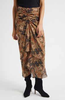 Veronica Beard Sira Paisley Print Ruffle Silk High-Low Skirt