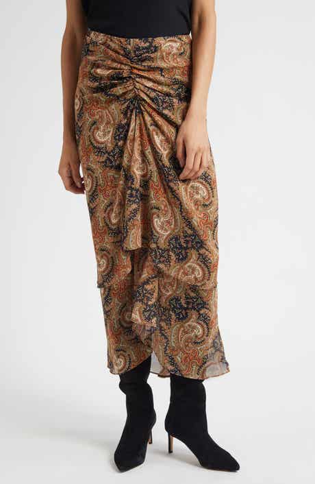 Veronica Beard Sira Paisley Print Ruffle Silk High-Low Skirt