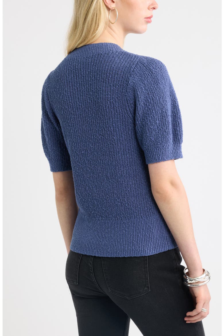 Pointelle Short Sleeve Cotton Sweater, Alternate, color, BLUE INDIGO