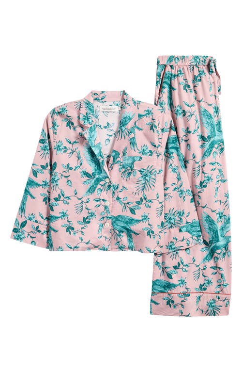Shop Desmond & Dempsey Print Boxy Wide Leg Cotton Pajamas In Pink/green