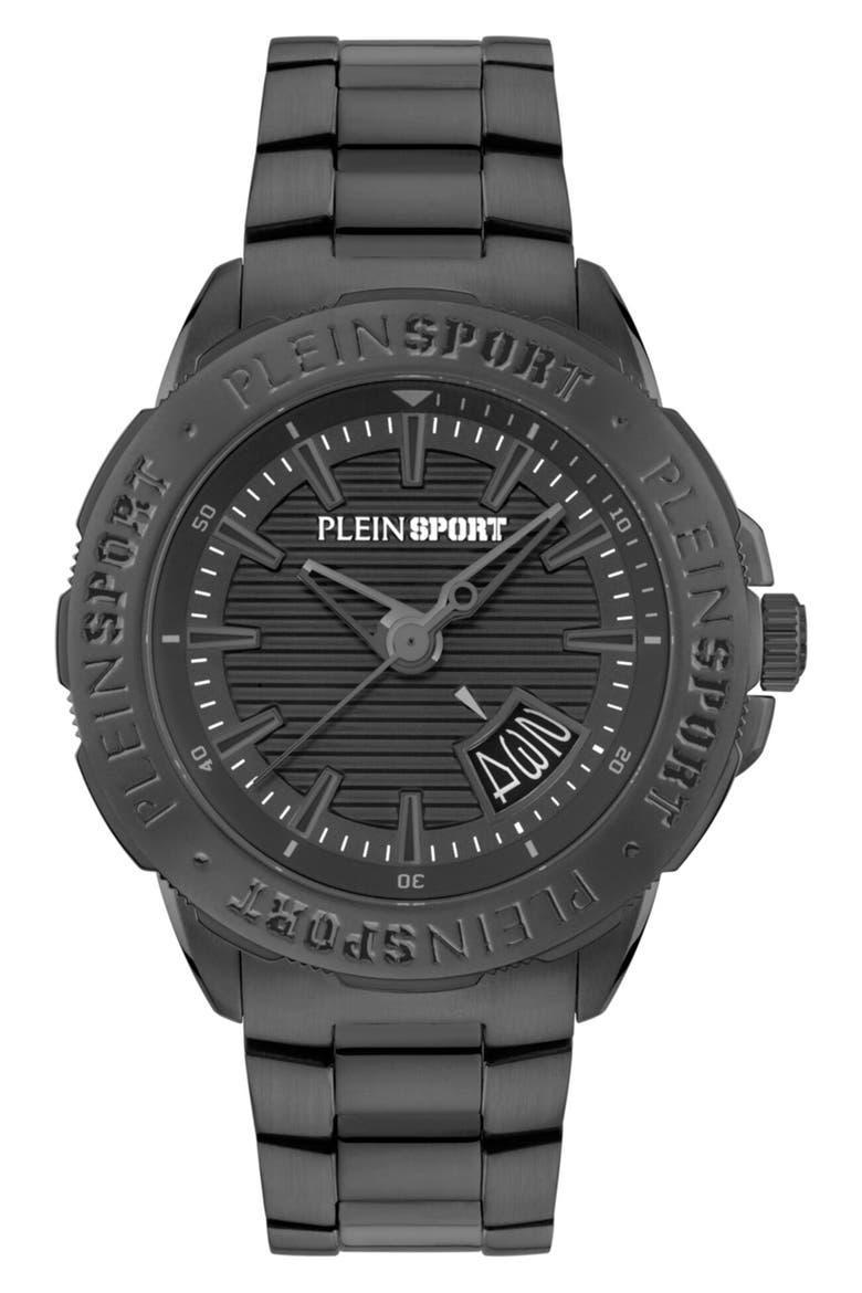Rampage Three Hand Quartz Bracelet Watch, 44mm, Main, color, BLACK