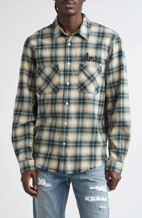 Shotgun Distressed Plaid Flannel Button-Up Shirt