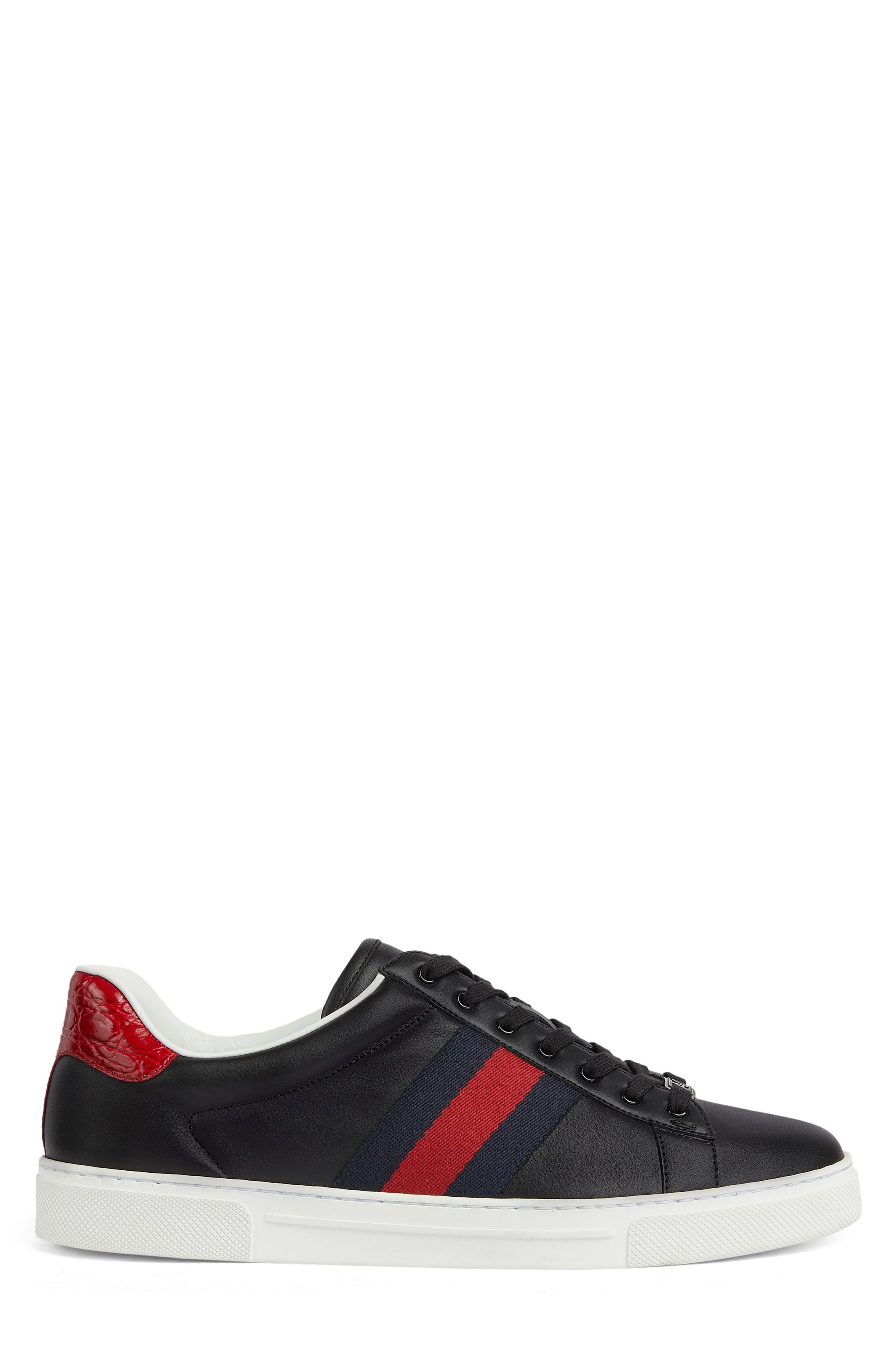 Gucci New Ace Lace-Up Sneaker, Alternate, color, Black Hibiscus Red