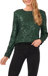 CeCe Sequin Long Sleeve Top