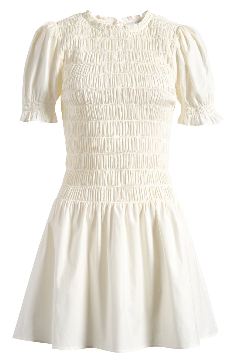 Reformation Leannah Smocked Stretch Organic Cotton Minidress, Main, color, White