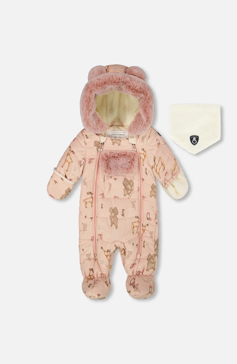 Deux par Deux Baby Girl One-Piece Layette Snowsuit Designed for Car Seat Animal, Main, color, Pink