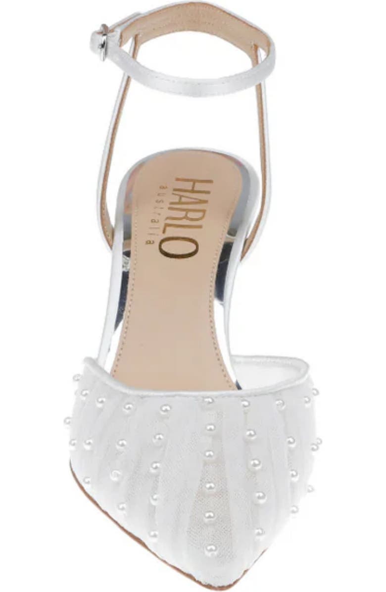 HARLO Australia Ellie - Tulle Bridal Kitten Heel with Handsewn Pearls, Alternate, color, Soft White Satin