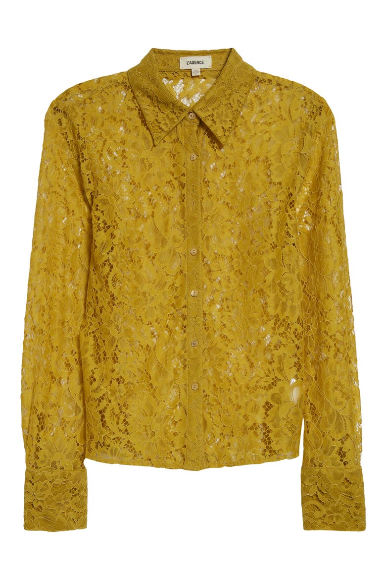 Maia Lace Button-Up Shirt, Alternate, color, CEYLON YELLOW LACE