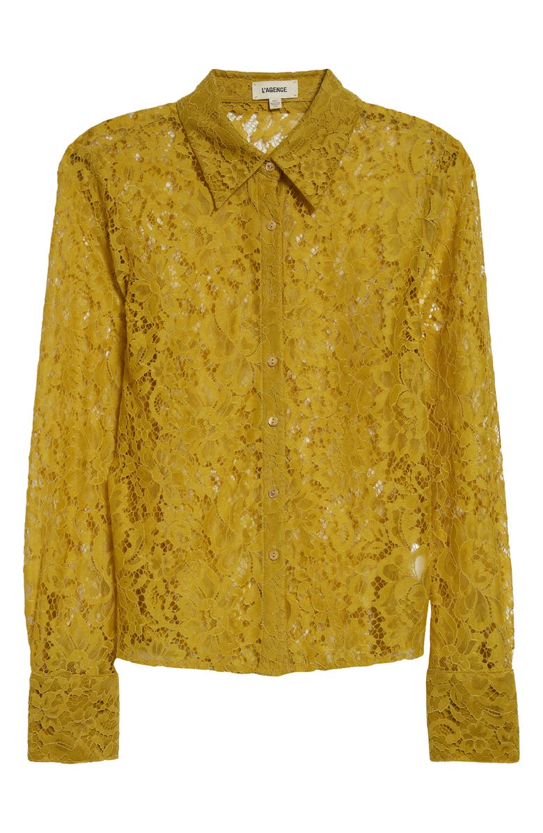 L'AGENCE Maia Lace Button-Up Shirt, Alternate, color, Ceylon Yellow Lace