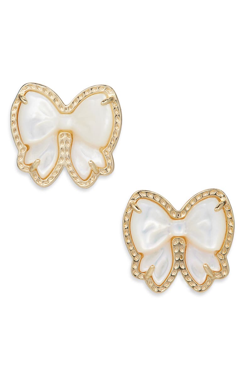 Kendra Scott Haley Bow Stud Earrings, Main, color, Gold Ivory Mother Of Pearl