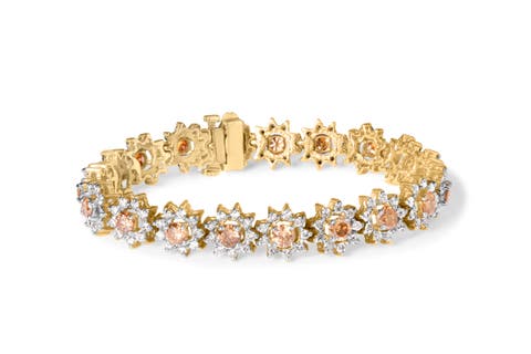 14K Gold 8.00 Cttw Diamond Floral Cluster Halo Link Bracelet