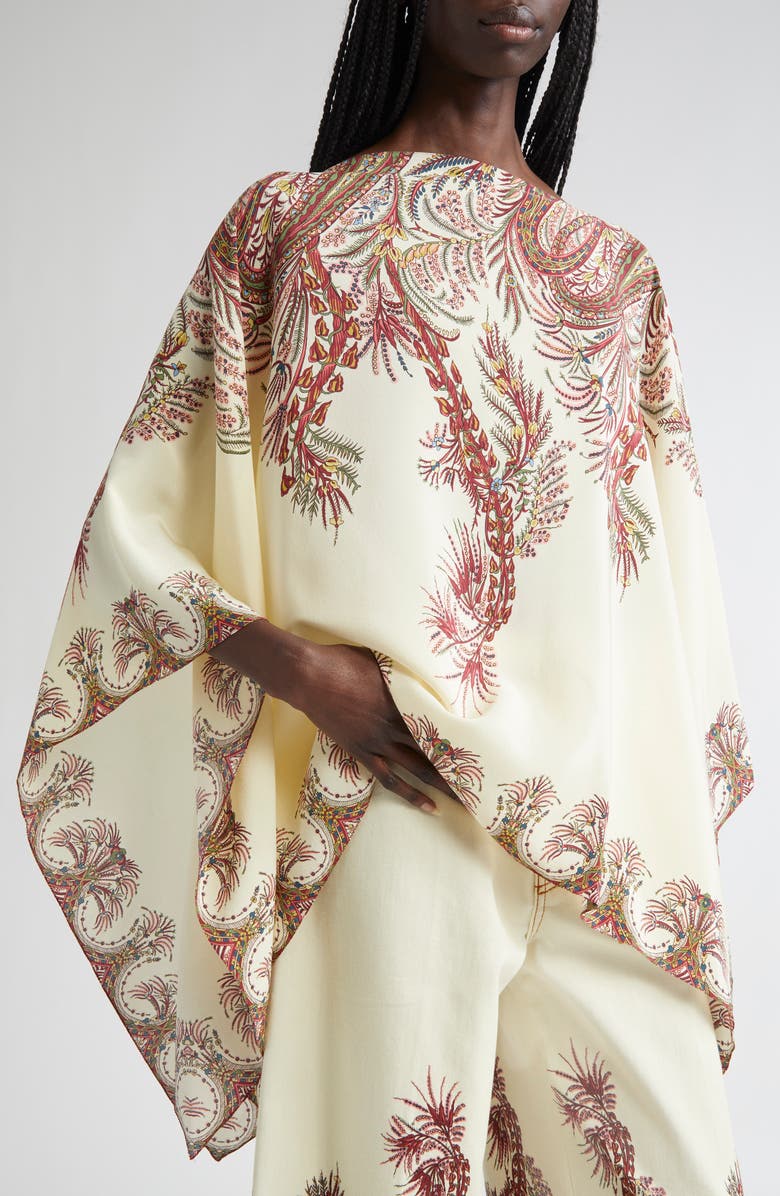 Etro Paisley Border Silk Poncho Top, Alternate, color, Stampa F.do Bianco