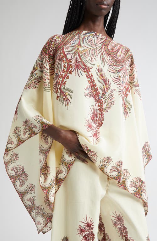 Etro , Silk Poncho Top With Placed Print, Woman, Multicolour In White