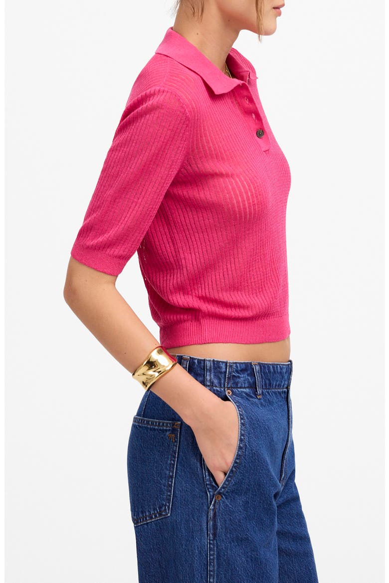 Short Sleeve Polo Sweater, Alternate, color, BRIGHT PINK