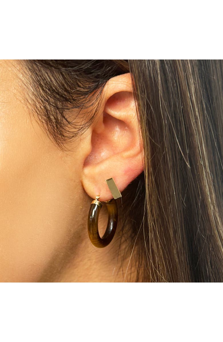 The Lovery Fine Jewelry Tigers Eye Hoop Earrings, Alternate, color, Tigers Eye