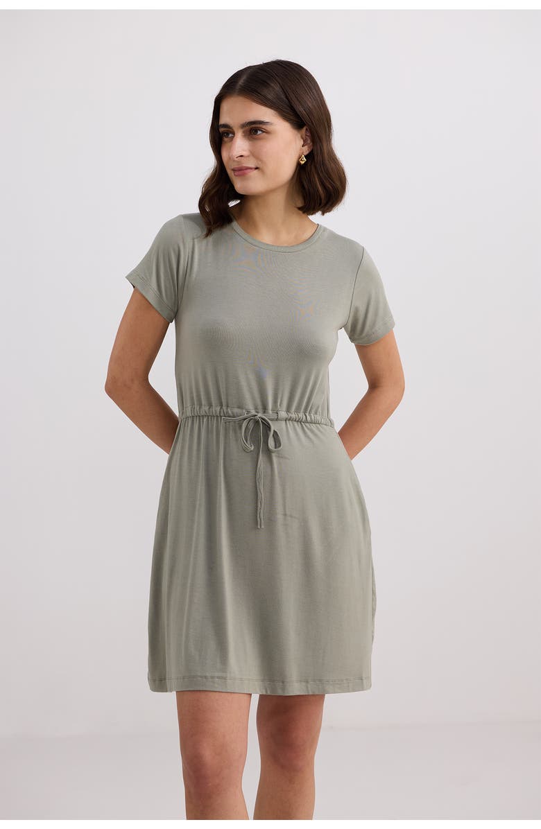 Reistor Drawstring Short T-shirt Dress, Alternate, color, Light Olive