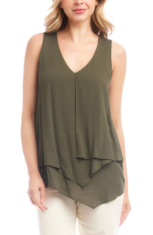 Karen Kane Drape Layered Asymmetric Gauze Tank In Green
