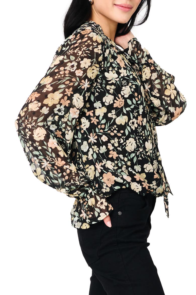 Floral Print Surplice Top, Alternate, color, BLACK MULTI FLORAL