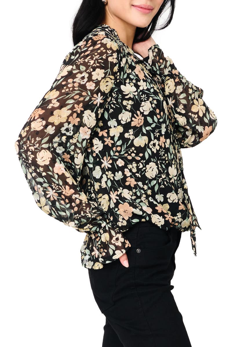 GIBSONLOOK Floral Print Surplice Top, Alternate, color, Black Multi Floral