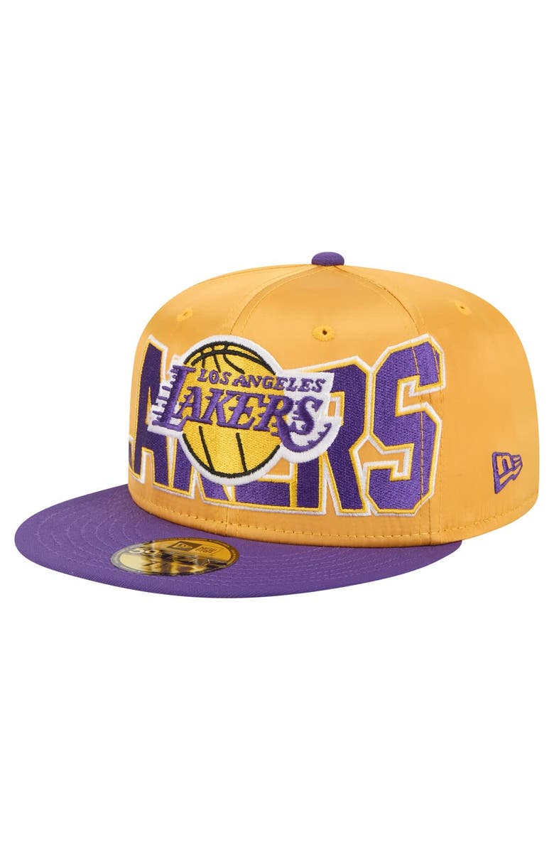 New Era Men's New Era Gold/Purple Los Angeles Lakers Satin Two-Tone 59FIFTY Fitted Hat, Main, color, Gold
