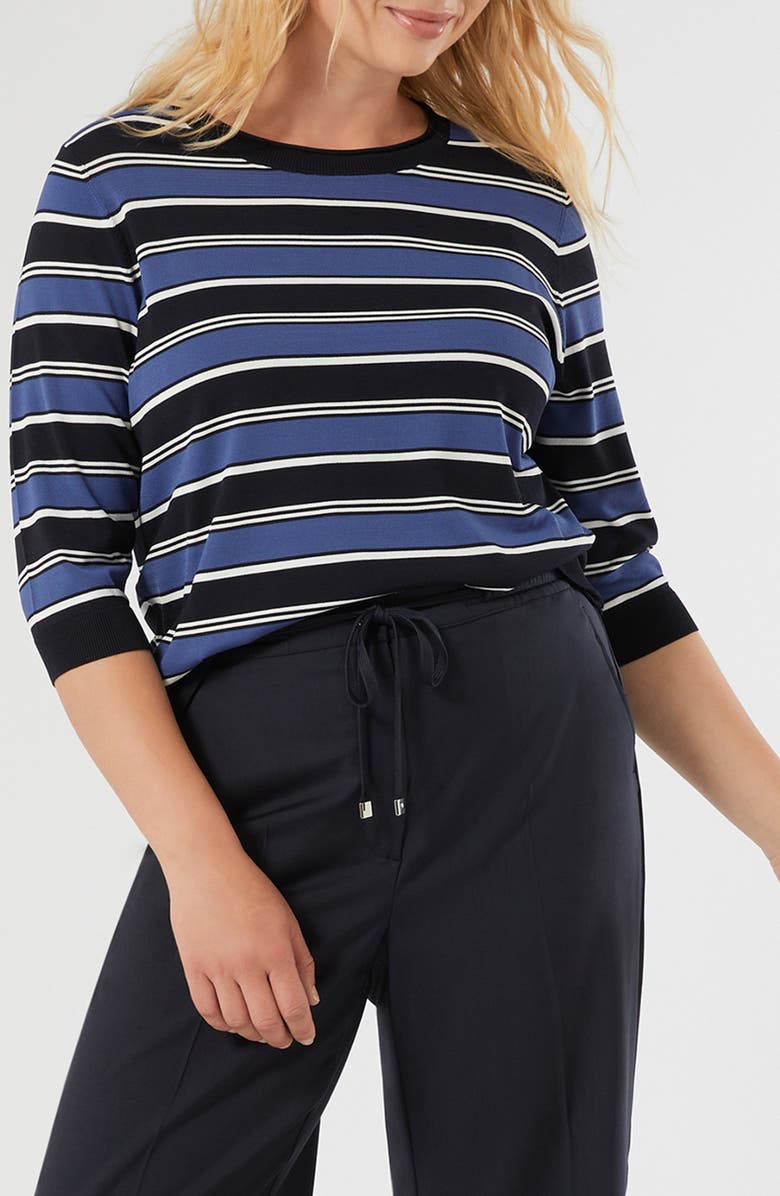 Marina Rinaldi Stripe Sweater, Main, color, Midnight Blue