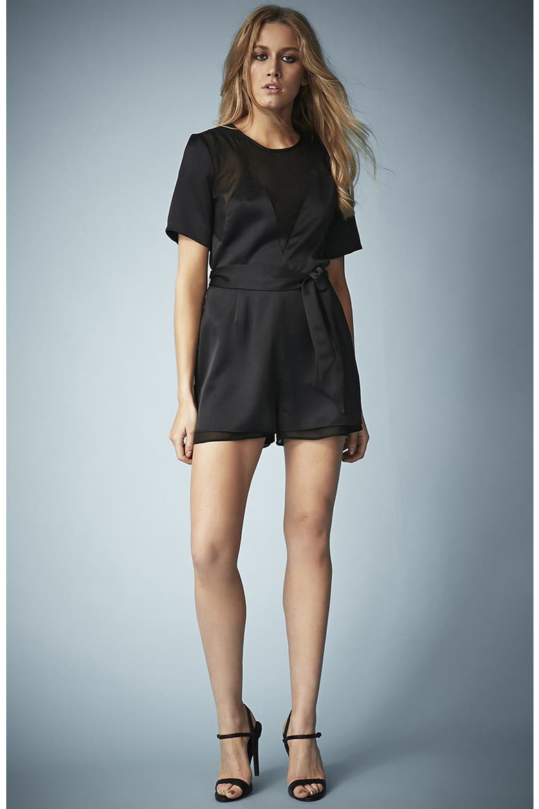 Kate Moss for Topshop Satin Romper, Alternate, color, BLACK