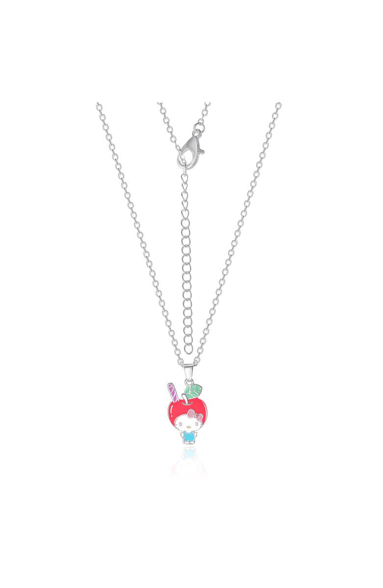 Hello Kitty Enamel and Pink Cyrstal Café 3D Apple Head Pendant, Alternate, color, Silver