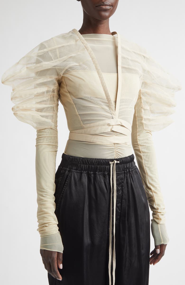 Rick Owens Rhino Tulle Wrap Top, Alternate, color, Sand