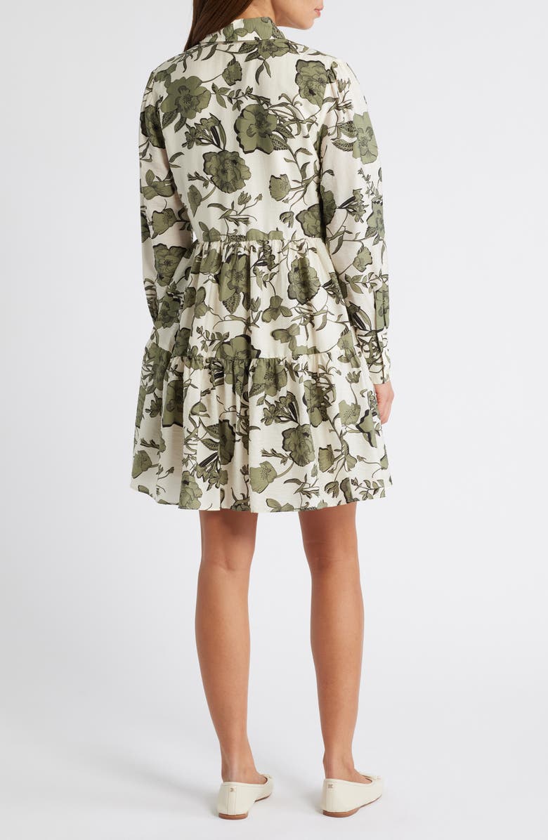 Caslon<sup>®</sup> Floral Print Long Sleeve Tiered Shirtdress, Alternate, color, Ivory- Green Sketched Floral