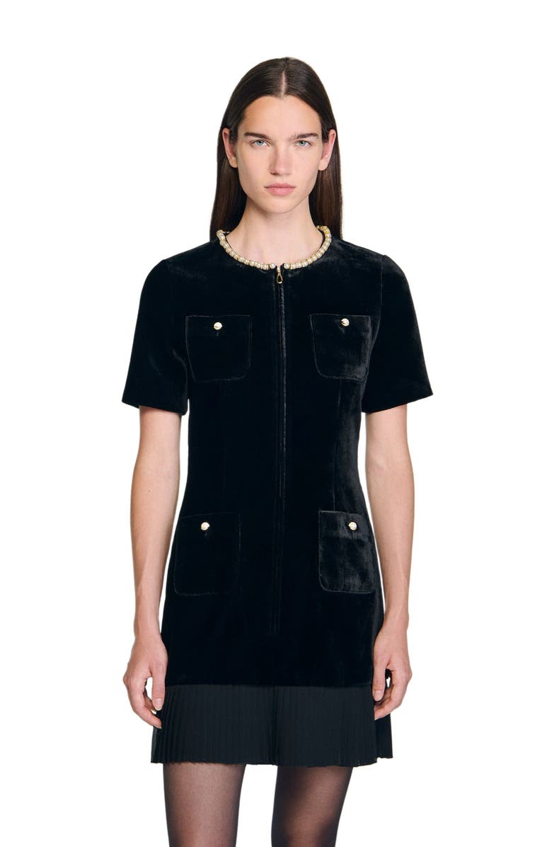 SANDRO Short velvet dress, Main, color, Black