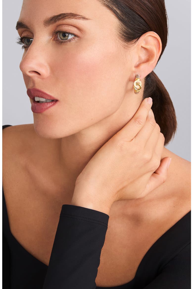 Signature Caviar Two-Tone Interlocking Diamond Hoop Earrings, Alternate, color, TWO-TONE