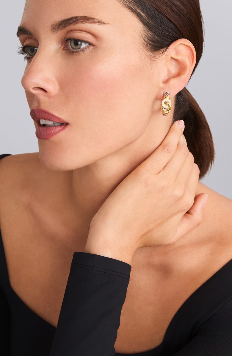 LAGOS Signature Caviar Two-Tone Interlocking Diamond Hoop Earrings, Alternate, color, Two-Tone