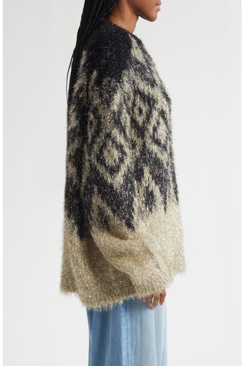 Kinai Metallic Tinsel Fair Isle Sweater, Alternate, color, BLACK/ GOLD