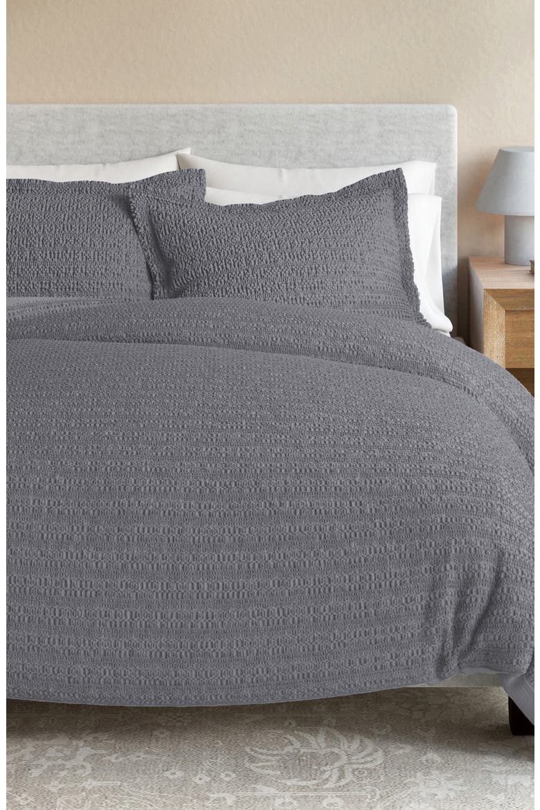 Reversible Honeycomb Waffle Cotton Duvet & Sham Set, Alternate, color, DENIM BLUE