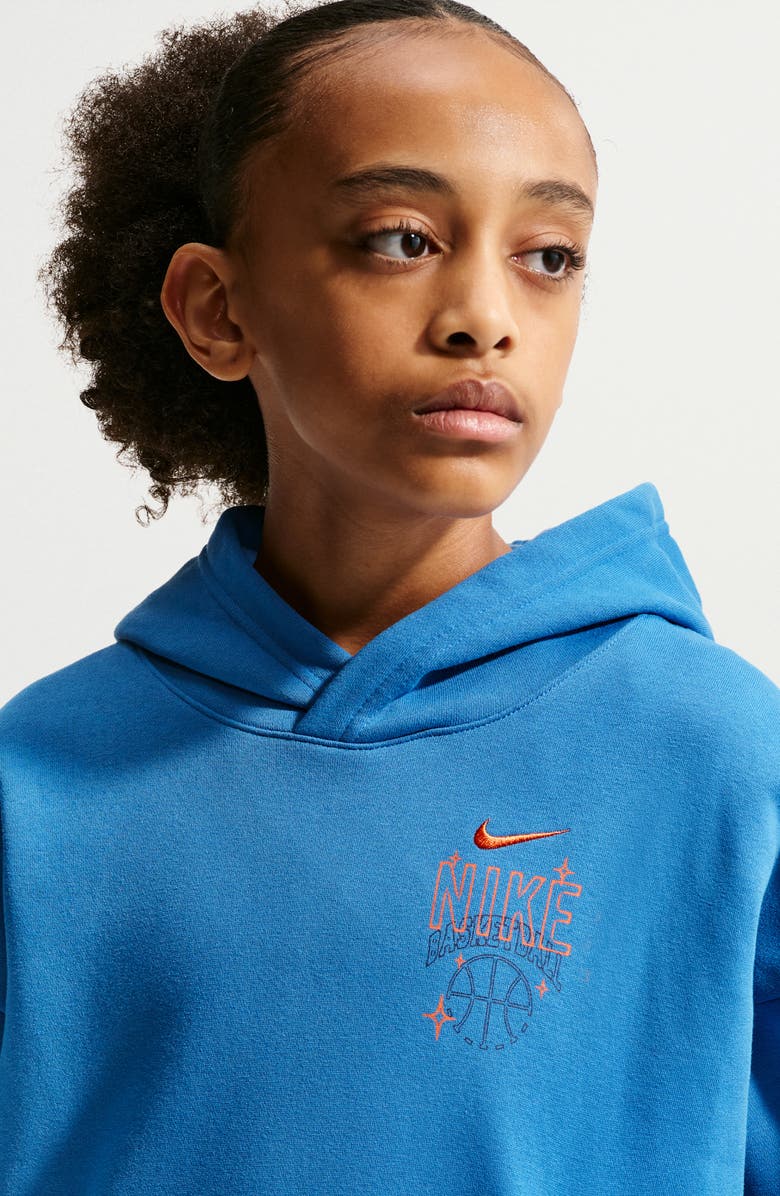 Nike Kids' Basketball Oversize Hoodie, Alternate, color, Star Blue/ Turf Orange